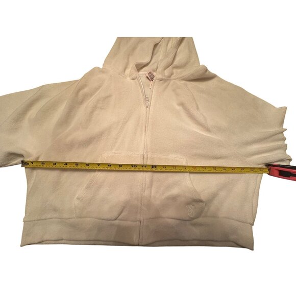 Victorias Secret White Full-Zip Hoodie L/XL Terry Cloth Material With Hooded Des - Picture 9 of 9
